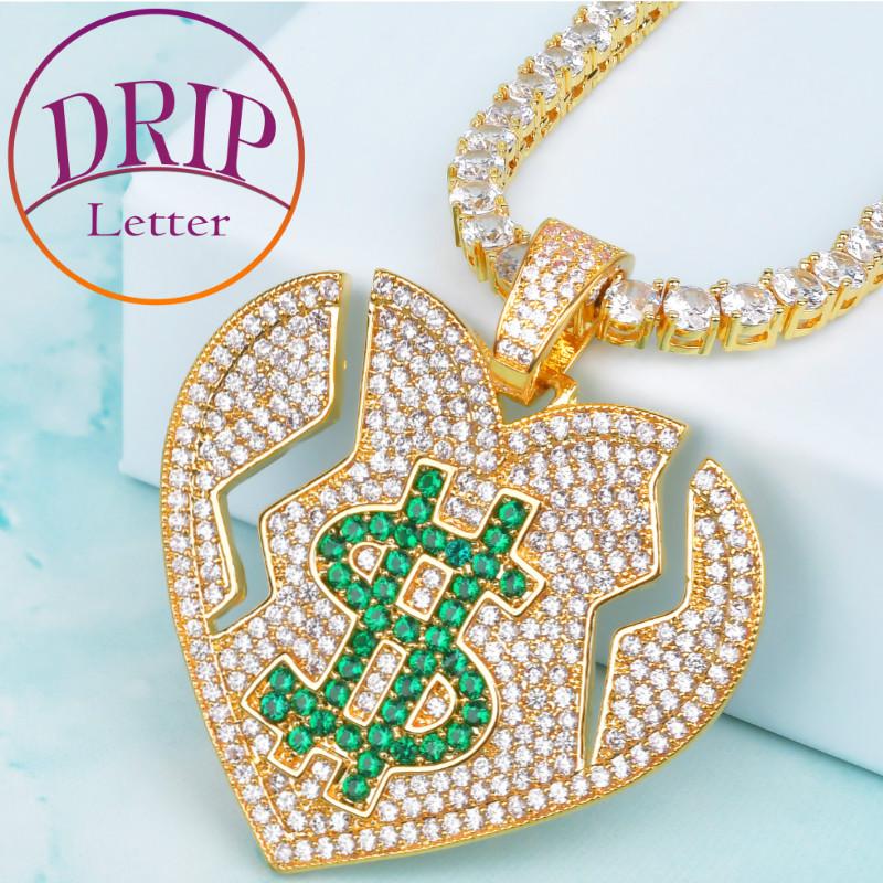 Pendant Necklaces Dollar Symbol Broken Heart Iced Out With Tennis Chain Gold Color Cubic Zircon Men's Women Hip Hop Necklace Jewelry
Pendant Necklaces Dollar Symbol Broken Heart Iced Out With Tennis Chain Gold Color Cubic Zircon Men's Women Hip Hop Necklace Jewelry