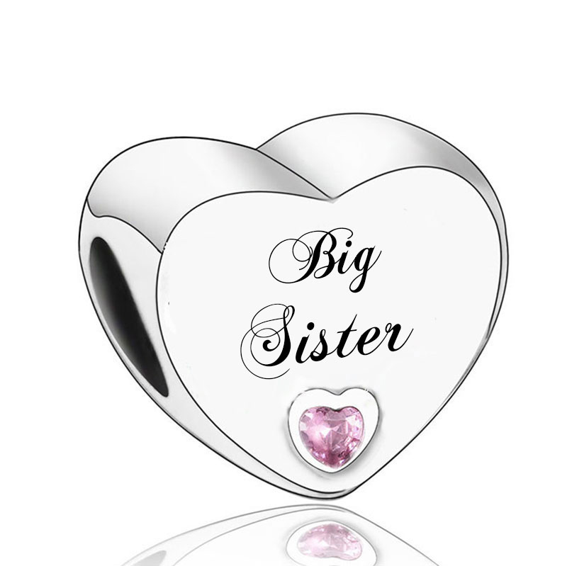 Fit Original Charm Bracelet 925 Silver Girlfriend My Hero Soulmate Little Sister Pink Zircon Heart Bead Making Berloque 2021