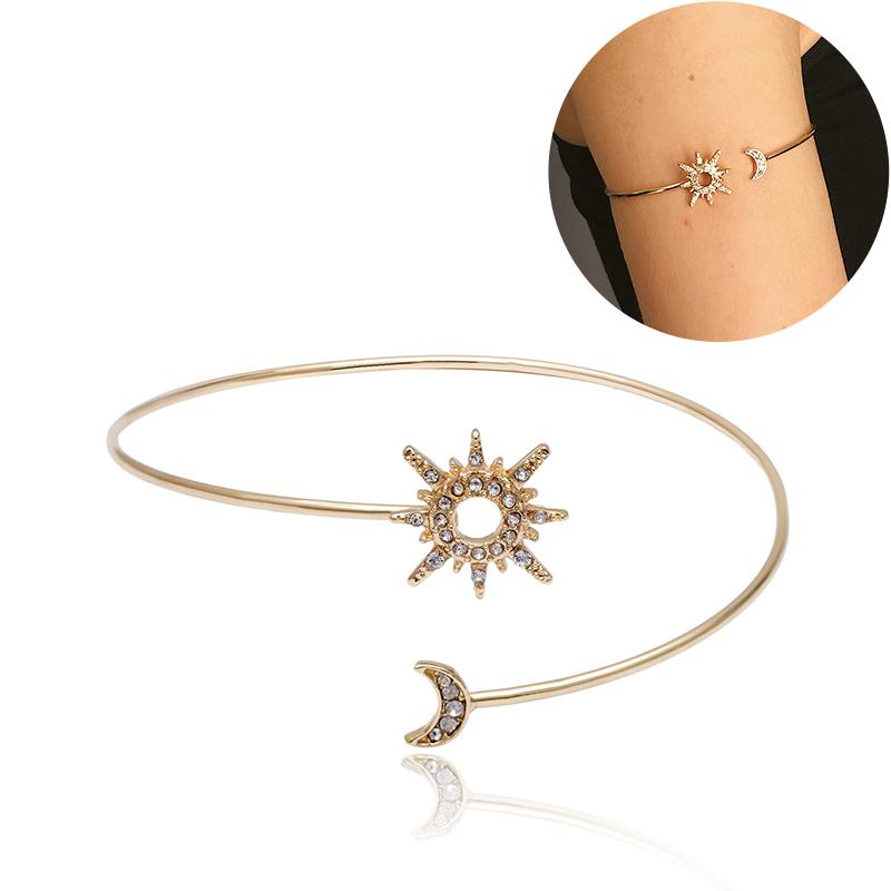 Link, Chain Fashion Coin Sequin Upper Arm Link Bracelet Cuff Charms Bracelets Gold Color Bangles Armband For Women Girl Party Jewelry
