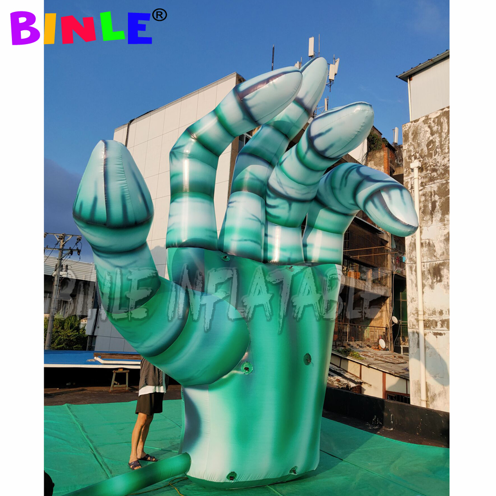 Customized giant green inflatable halloween yard decorations horror skeleton hand for outdoor