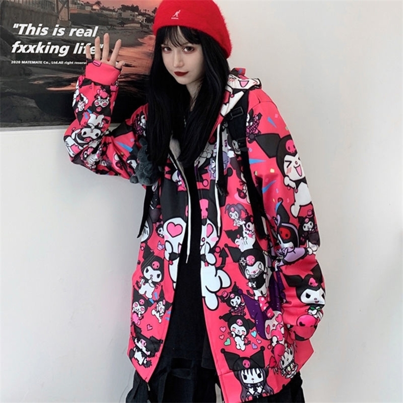HOUZHOU Kuromi Sweatshirt Autumn Fashion Women Kawaii Anime Hoodie Vintage Long Sleeve Cute Pullover Women Black Pink Ladies Top 201212