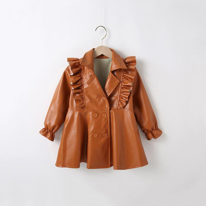 Spring Autumn Baby Girls Pu Leather Dress Kids Long Sleeve Dresses Children Jackets Coats Fashion Girl Clothes 2-7 Years