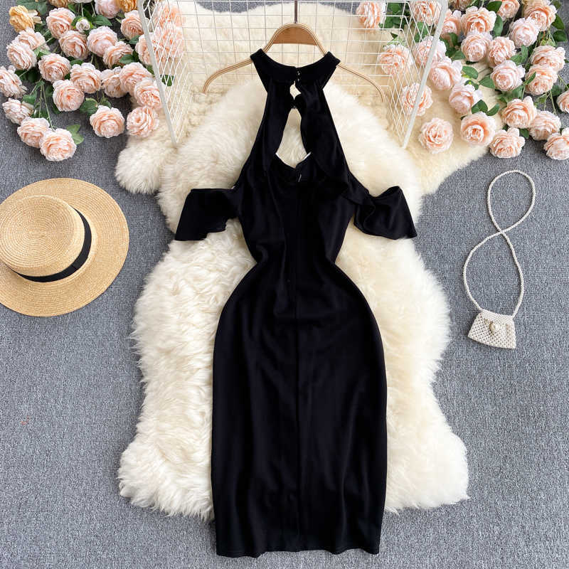DEAT Women Halter Strapless Bow Dress Short Sleeve Arrivals Lady Sexy Temperamnet Fashion Spring Summer 11D1574 210709