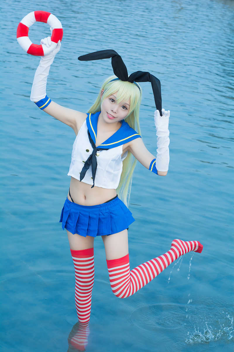 Anime Kantai Collection Shimakaze Uniforms Cosplay Cos Costume Free Shipping+Socks (Top+skirt+Tie+headwear+gloves+socks+thong) Y0913