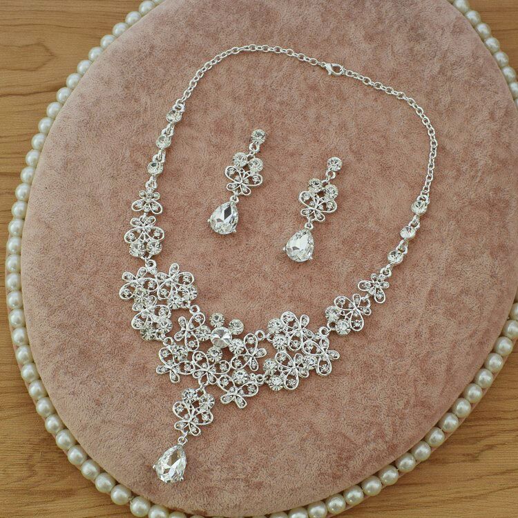 Shiny Bridal Wedding Jewelry Sets Crystal Tiaras And Crown Rhinestone Necklace Drop Earrings For Wedding Party Quinceanera Formal Occasion