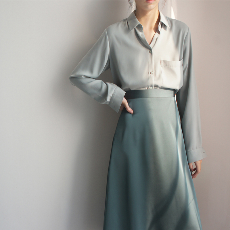 Summer Women's Skirt Korean Style Vintage Satin High Waist Mid-Calf Skirts Womens Jupe Femme Faldas Mujer Moda 2021 210309