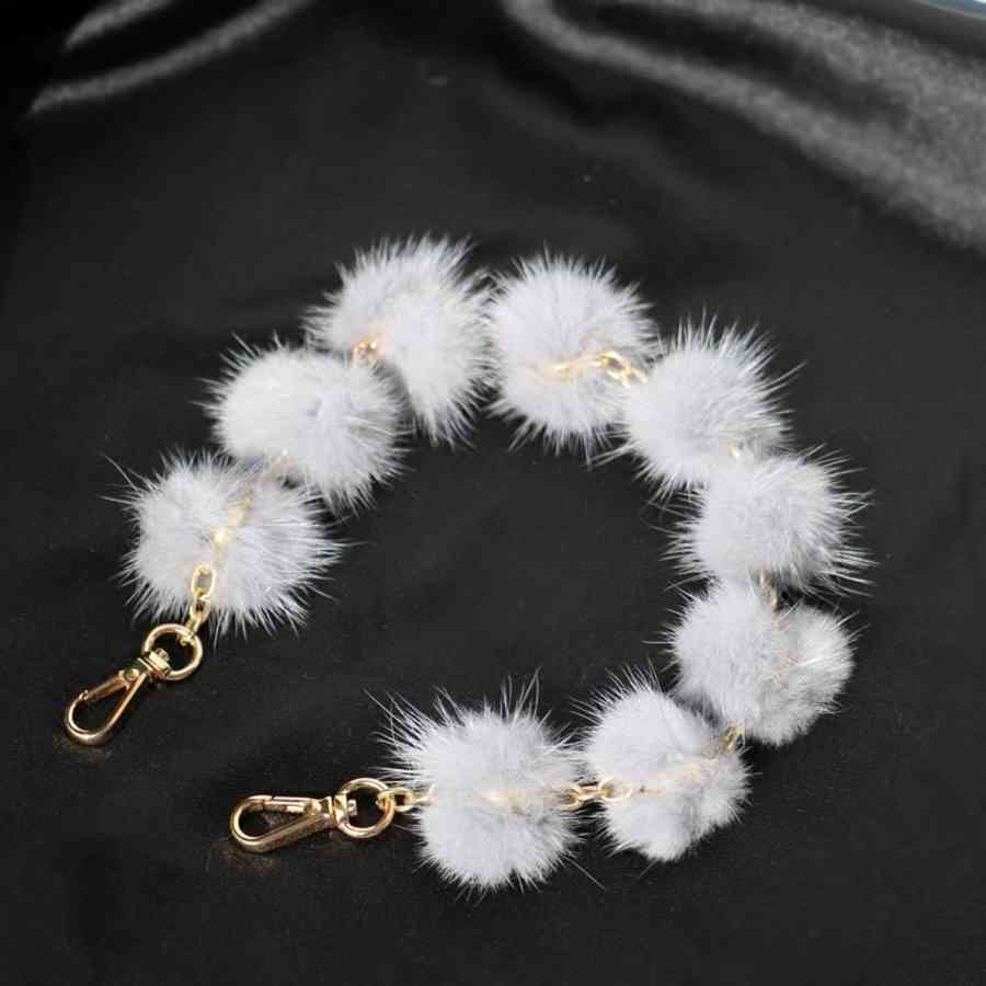 Replacement Bag Strap Real Mink Fur Ball Pompom Handbag Shoulder Handle for Women Purse Belts Charm Winter Accessories R35 Q0630