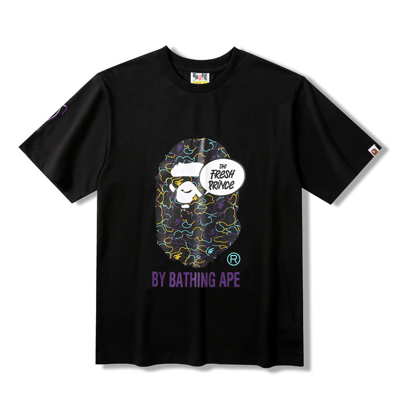 Chao brand ape head co branded cartoon printing short sleeve men's casual wear, White;black
Chao brand ape head co branded cartoon printing short sleeve men's casual wear, White;black