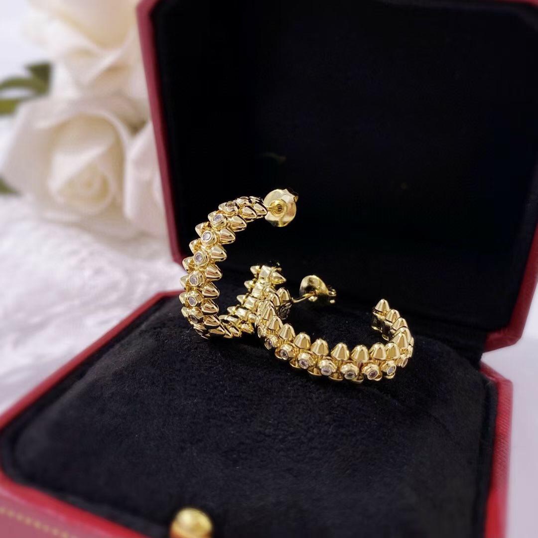 Luxury quality Charm small half round shape drop earring with diamond and no in three colors plated for women wedding jewelry gift have stamp PS7505
