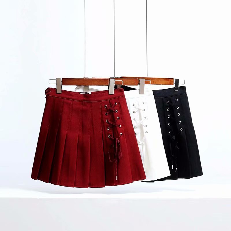 Gothic Punk Pleated Skirt Ladies Black Red Mini Summer High Waist Red Plaid Harujuku Short Skirts 210309