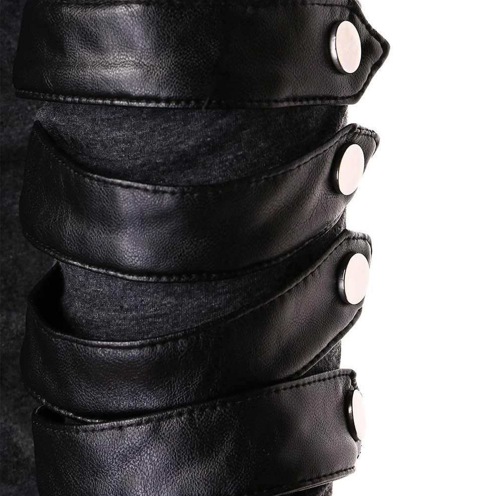 Men Hoodie Plus Size Punk Pu Leather Long Sleeve Lace Up Black Blue Streetwear Gothic Casual Hooded Sweatshirt Spring Tops 201103