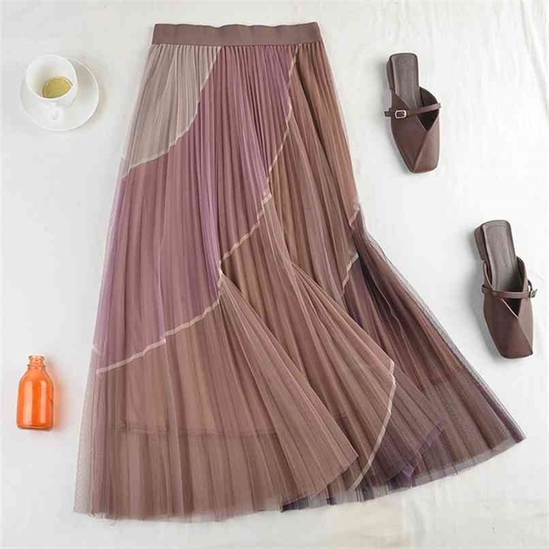 High waist Elastic Pleated Double-layer Mesh Contrast color Stitching Mid Skirt Summer Fall All-match Women Clothing 210602, Gray
High waist Elastic Pleated Double-layer Mesh Contrast color Stitching Mid Skirt Summer Fall All-match Women Clothing 210602, Gray
