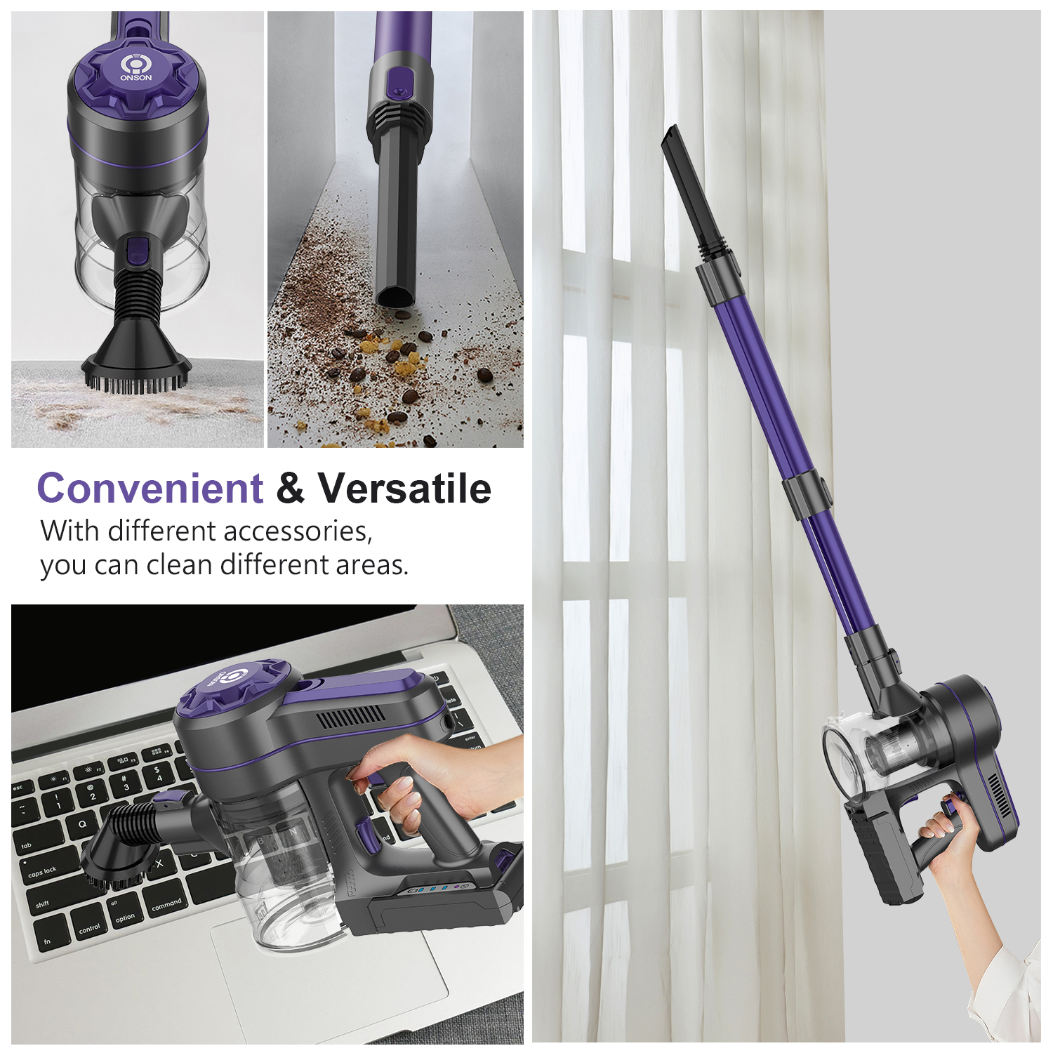 Zoker By Onson Handle Vacuum cleaner Household Bagless Cordless Wireless Rechargeable Handheld Portable Stick for Floor Carpet Pet Car