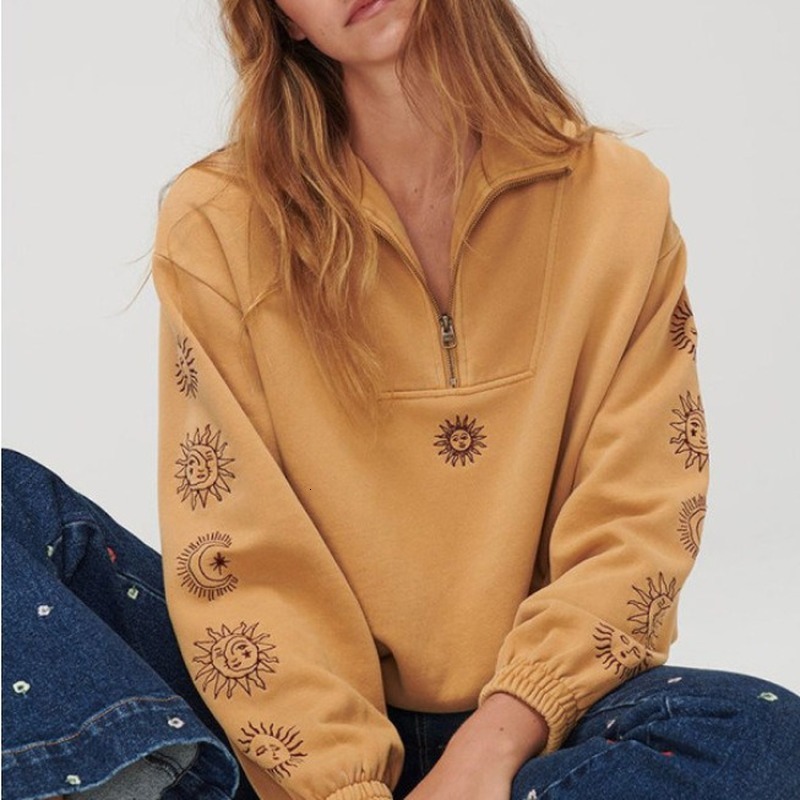 2021 Chic Sun Graphics Vintage Zip Up Polo Collar Sweatshirt Women Loose Casual Streetwear Girls Winter Tops New Brand Designer Fdoi, Yellow
2021 Chic Sun Graphics Vintage Zip Up Polo Collar Sweatshirt Women Loose Casual Streetwear Girls Winter Tops New Brand Designer Fdoi, Yellow