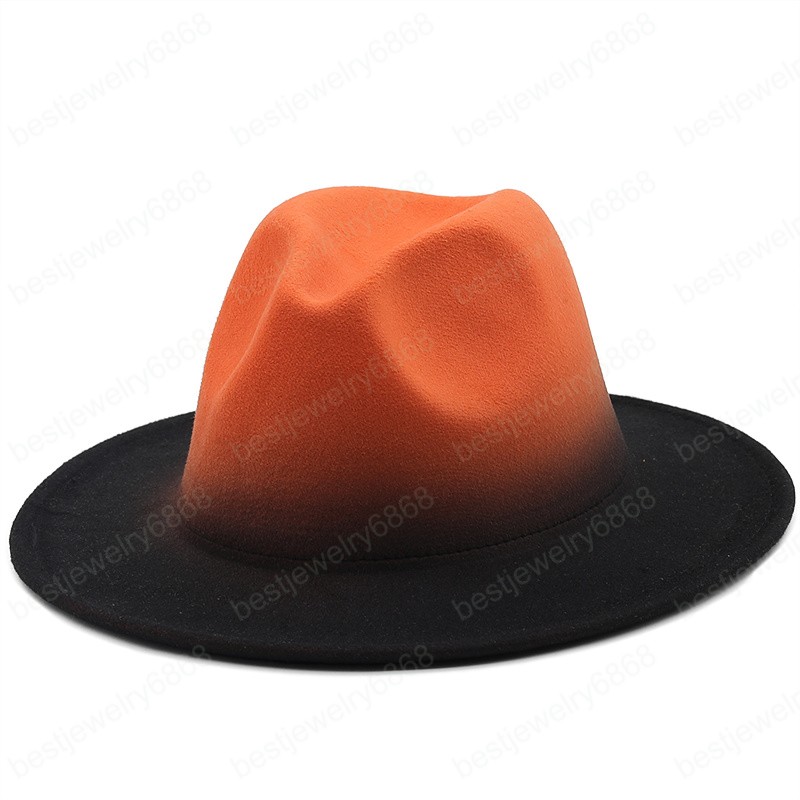 Simple Women Men Vintage Trilby Felt Fedora Hat With Wide Brim Hats Gentleman Elegant Gradient Color For Lady Winter Red Jazz Caps
