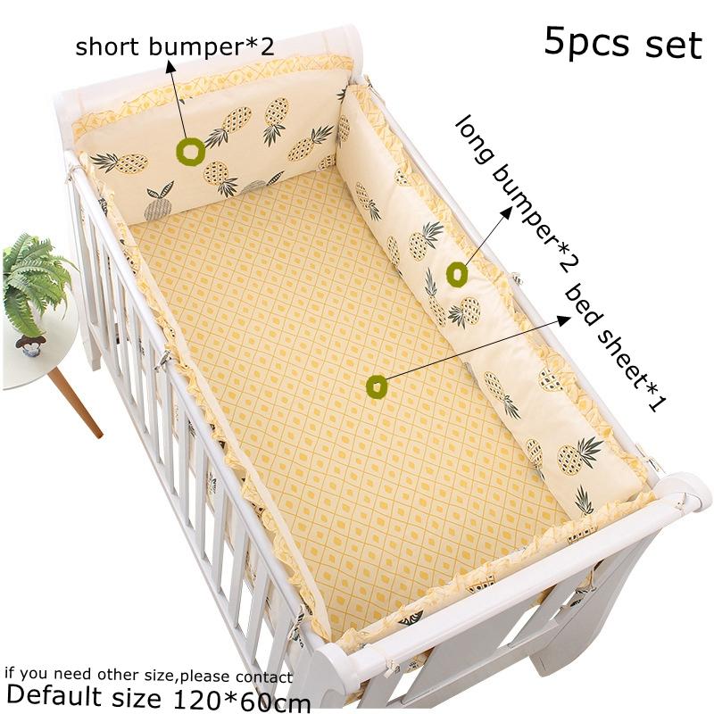 Bedding Sets 5Pcs Set Nordic Ins Baby Crib Bumper Cotton Cute Cartoon Print Bed Sheets Kids Room Children Decorative Cushion quality 240925