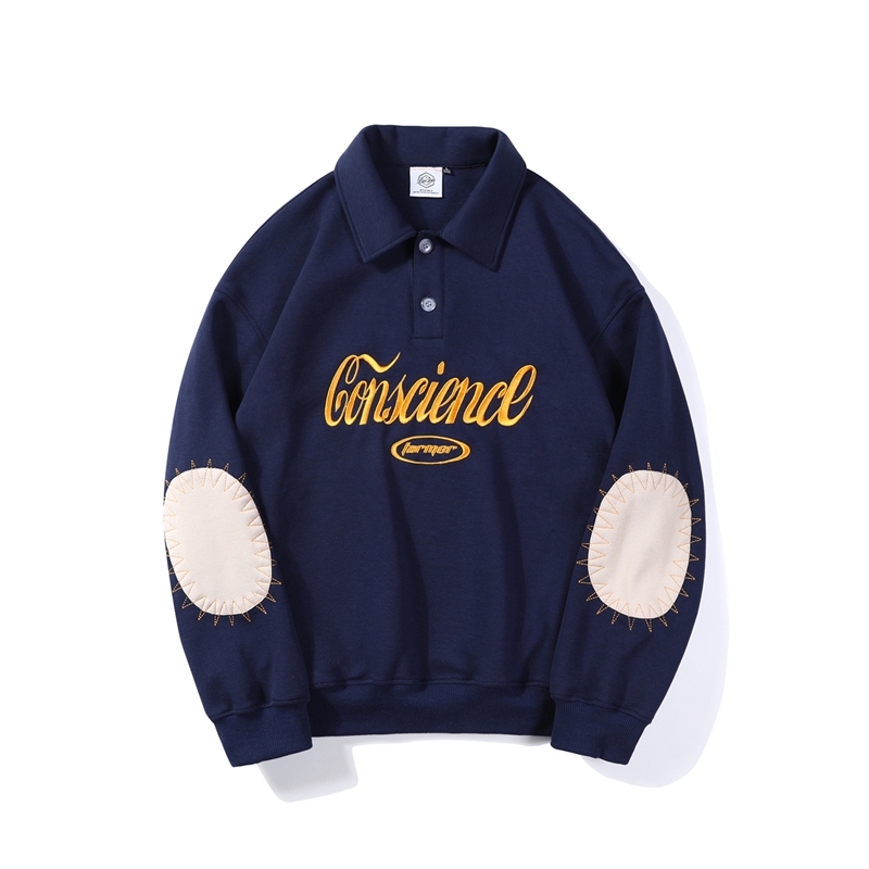 Spring new American fashion printed stripe polo sweater men's loose casual top Street Lapel long sleeve, Navy
Spring new American fashion printed stripe polo sweater men's loose casual top Street Lapel long sleeve, Navy