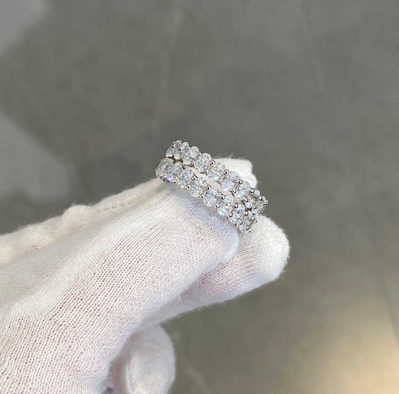 V gold material punk band ring with all oval diamond for women and mOTHER engagement jewelry gift PS3836