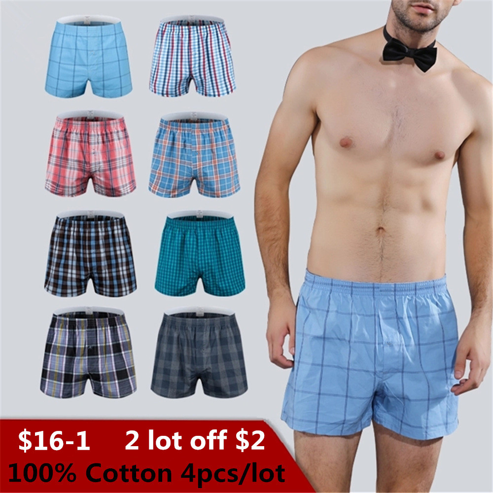 

Classic Plaid Mens Boxers Cotton Mens Underwear Trunks Woven Homme Arrow Panties Boxer with Elastic Waistband Shorts Loose men, Mix color plaid