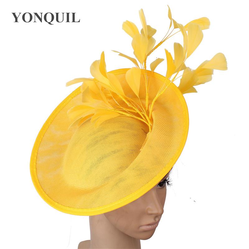 Headpieces Yellow Big Ladies Wedding Fasciantor Hats Hairpin Bride Millinery Cap With Feather Decor Headpiece Marriage
Headpieces Yellow Big Ladies Wedding Fasciantor Hats Hairpin Bride Millinery Cap With Feather Decor Headpiece Marriage