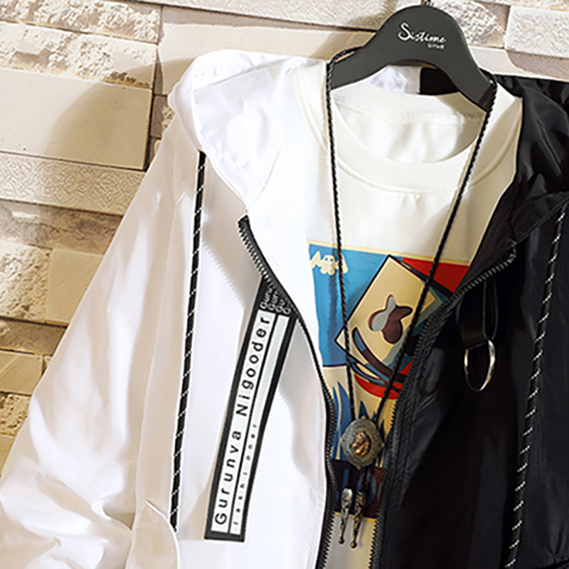 Hip Hop Mens Hooded Windbreaker Jacket Autumn Casual Vintage Color Block Loose Track Hoodie Jacket Coats Streetwear HipHop 201127