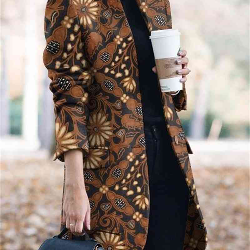 Women Blazer Printed Ladies Coat Single Button Long Sleeve Women's Slim Suit Jacket 210524