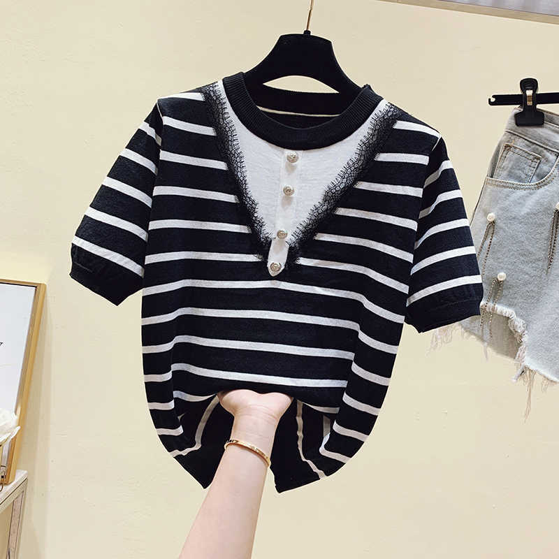 Striped Tops Summer Short Sleeve Pullover Women Sweater Knitted Sweaters Oversized Tops Korean Pull Femme Jumper Female 210604, Black
Striped Tops Summer Short Sleeve Pullover Women Sweater Knitted Sweaters Oversized Tops Korean Pull Femme Jumper Female 210604, Black