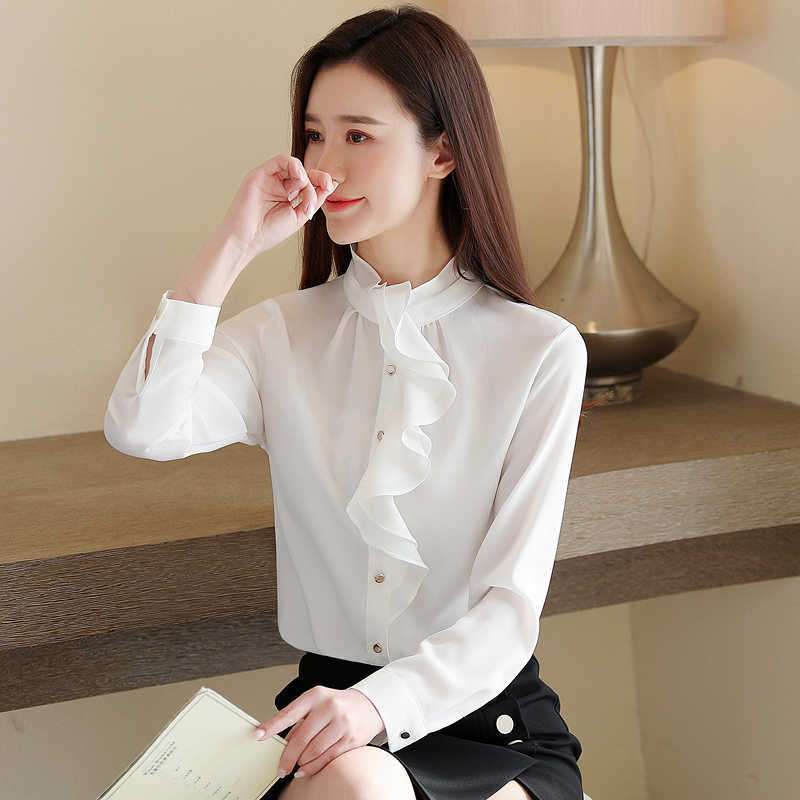 Fashion Spring Women Blouses Chiffon Shirts Ruffles Plus Size s Tops and Pink Blusas Femininas Elegante 210531