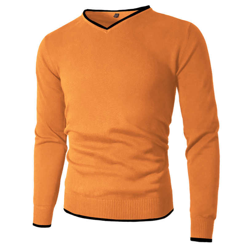 Men's sweater pullover men's knitted pullover V-neck autumn and winter basic sweater men's pullover plain style solid color 211018