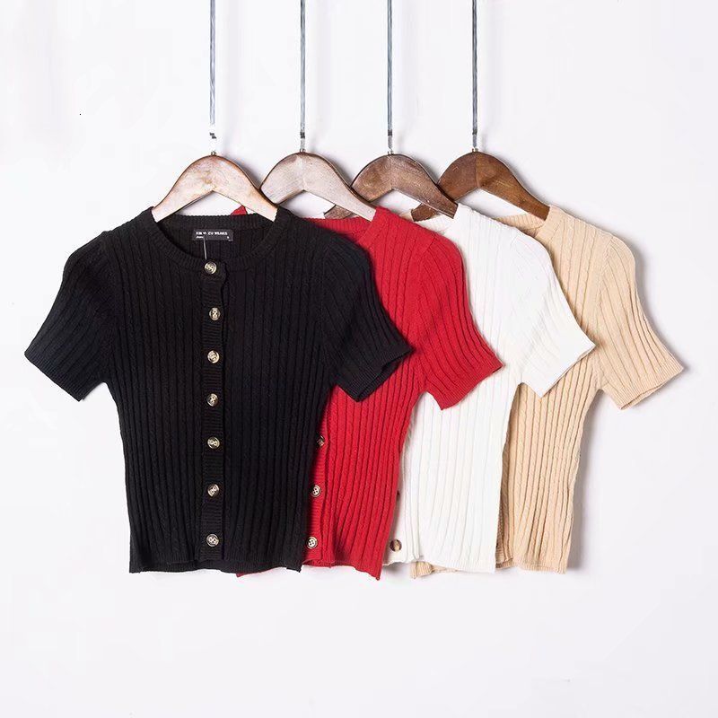 t shirt 2021 spring round neck short sleeve single breasted slim solid color knitted cardigan women's, White
t shirt 2021 spring round neck short sleeve single breasted slim solid color knitted cardigan women's, White