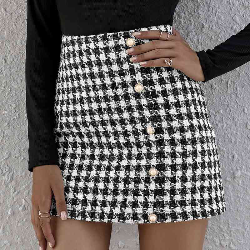 Fashion Women Plaid Houndstooth Printed Buttons Breasted A-line Skirt High Waist Wool Tweed Elegant Evening Party Mini Skirt g3, Black
Fashion Women Plaid Houndstooth Printed Buttons Breasted A-line Skirt High Waist Wool Tweed Elegant Evening Party Mini Skirt g3, Black