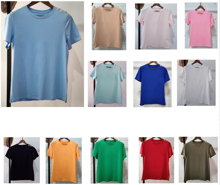 WomenS Tops & Tees Woman Cotton T-Shirt Luxury Designers Shirt With Buttons and Logo Print Eighteen Colors Multi-Color Options XS-2XL, Sky blue with gold logo and buttons
WomenS Tops & Tees Woman Cotton T-Shirt Luxury Designers Shirt With Buttons and Logo Print Eighteen Colors Multi-Color Options XS-2XL, Sky blue with gold logo and buttons