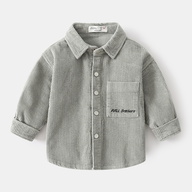 Baby Boys Shirts Long Sleeve School Blouse Corduroy Cardigan Kids White Shirt For Toddler Children Tops Autumn 220314