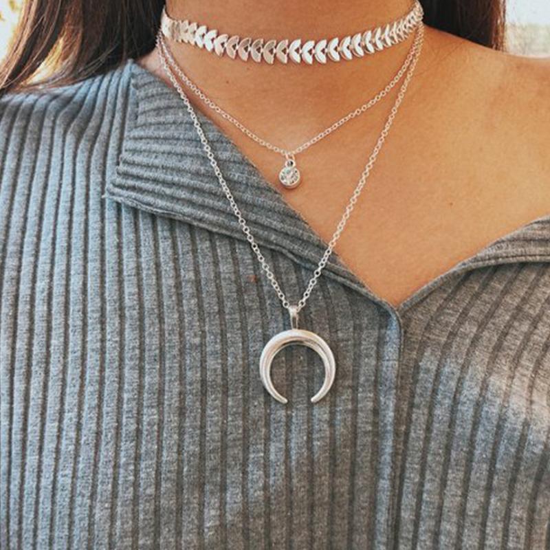 Pendant Necklaces Ethnic Moon Necklace For Women Multilayer Silver Color Arrow Crystal Chain Chocker Jewelry Gift Collar
Pendant Necklaces Ethnic Moon Necklace For Women Multilayer Silver Color Arrow Crystal Chain Chocker Jewelry Gift Collar
