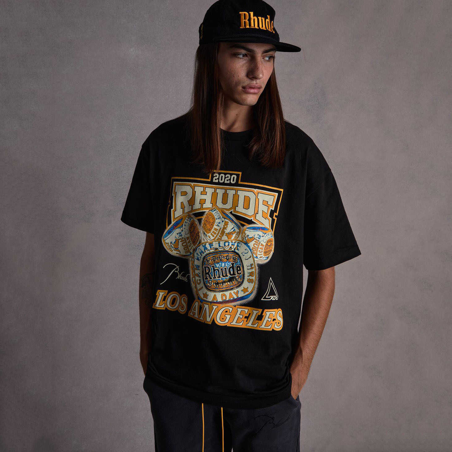 21 rhude Laker Championship Ring Loose Casual Men's and Women's Same Two Color Short Sleeve T-shirt Fashion, White;black
21 rhude Laker Championship Ring Loose Casual Men's and Women's Same Two Color Short Sleeve T-shirt Fashion, White;black