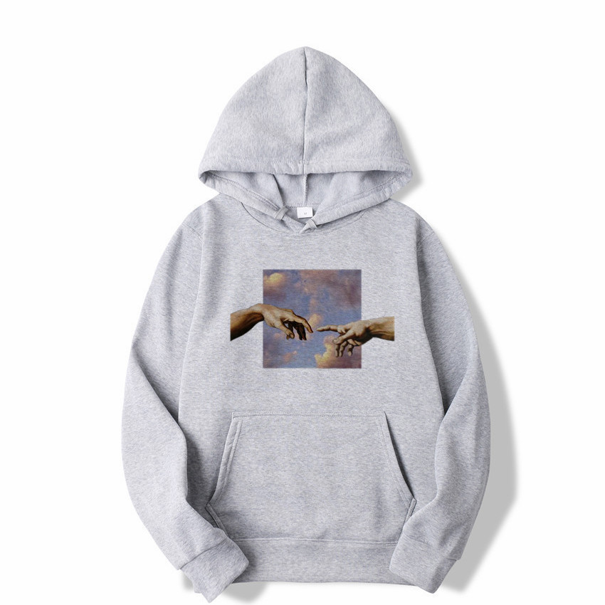 Lover's couple finger touch sweatshirts men Hoodies Fleece pullover coat Loose unisex Casual hipster match eye-catching tops 201020