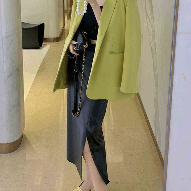 Seoulish Autumn Winter PU Leather Women's Long Skirt High Wasit Skirt Female Straight Side Split A-line Pencil Skirts 211119