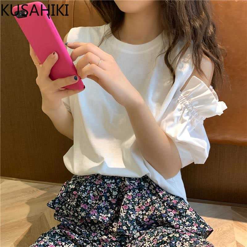 Korean Sweet Ruffle Strapless Short Sleeve Graphic Tees Women Causal O-neck Tshirt Summer T Shirt 6F470 210603, Pink
Korean Sweet Ruffle Strapless Short Sleeve Graphic Tees Women Causal O-neck Tshirt Summer T Shirt 6F470 210603, Pink