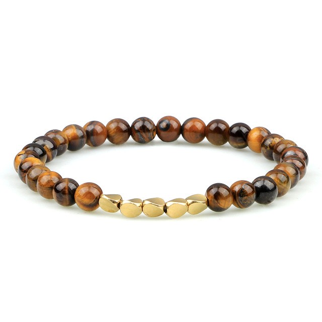 6mm Beaded Bracelets Handmade Copper Beads Tibetan Stone for Women Men Black Lava Tiger Eye Stones Bracelet Chakra Bangle Jewelry