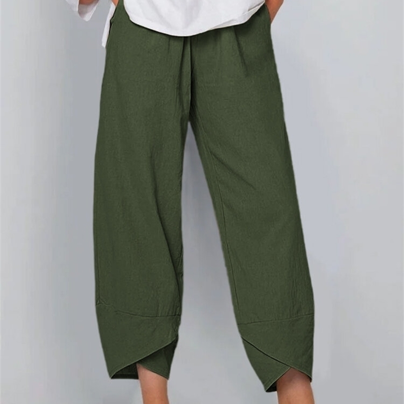 Harem Pants Women Summer Trousers Casual Elastic Waist Cotton Linen Wide Leg Loose Pantalon Clothing Plus Size 211115