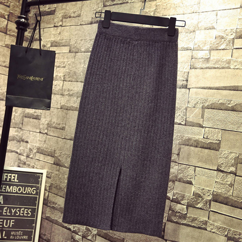 Winter Skirts Women Warm Knitted Pencil Falda Tubo Faldas Coreanas Negra Green Brown Vintage Falda Midi Skirt Jupe Crayon 210311