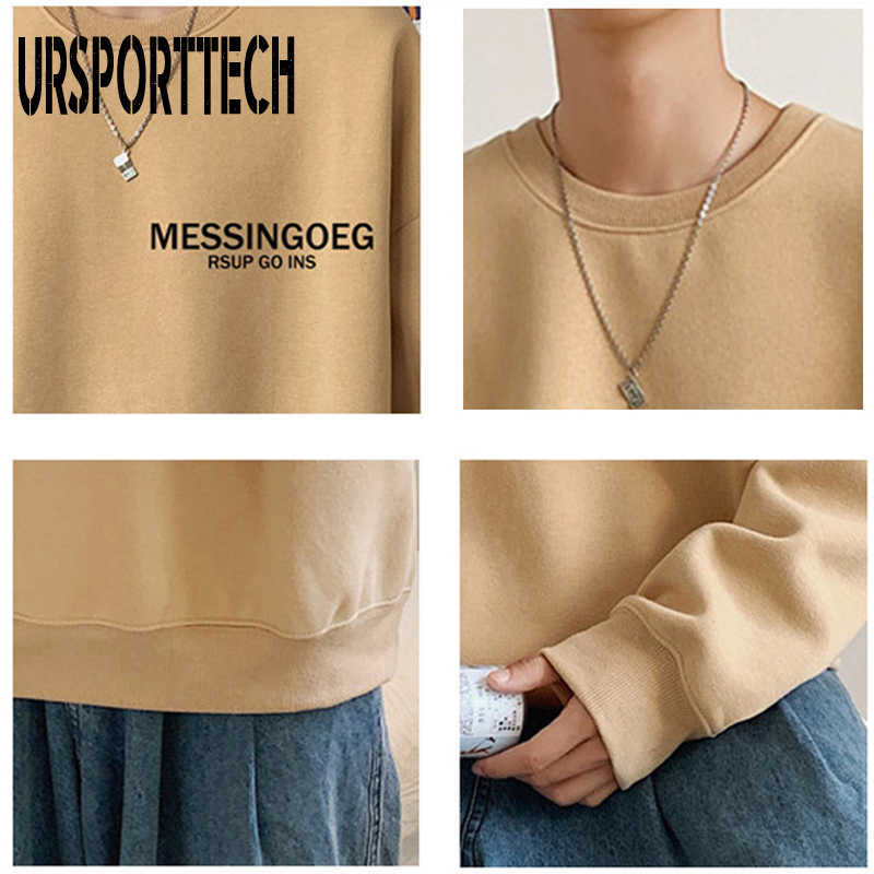 URSPORTTECH Hoodies Men Sweatshirt Autumn Winter Fashion Fleece Hoodie Sweatshirt Men O Neck Long Sleeve Loose Pullover 210528