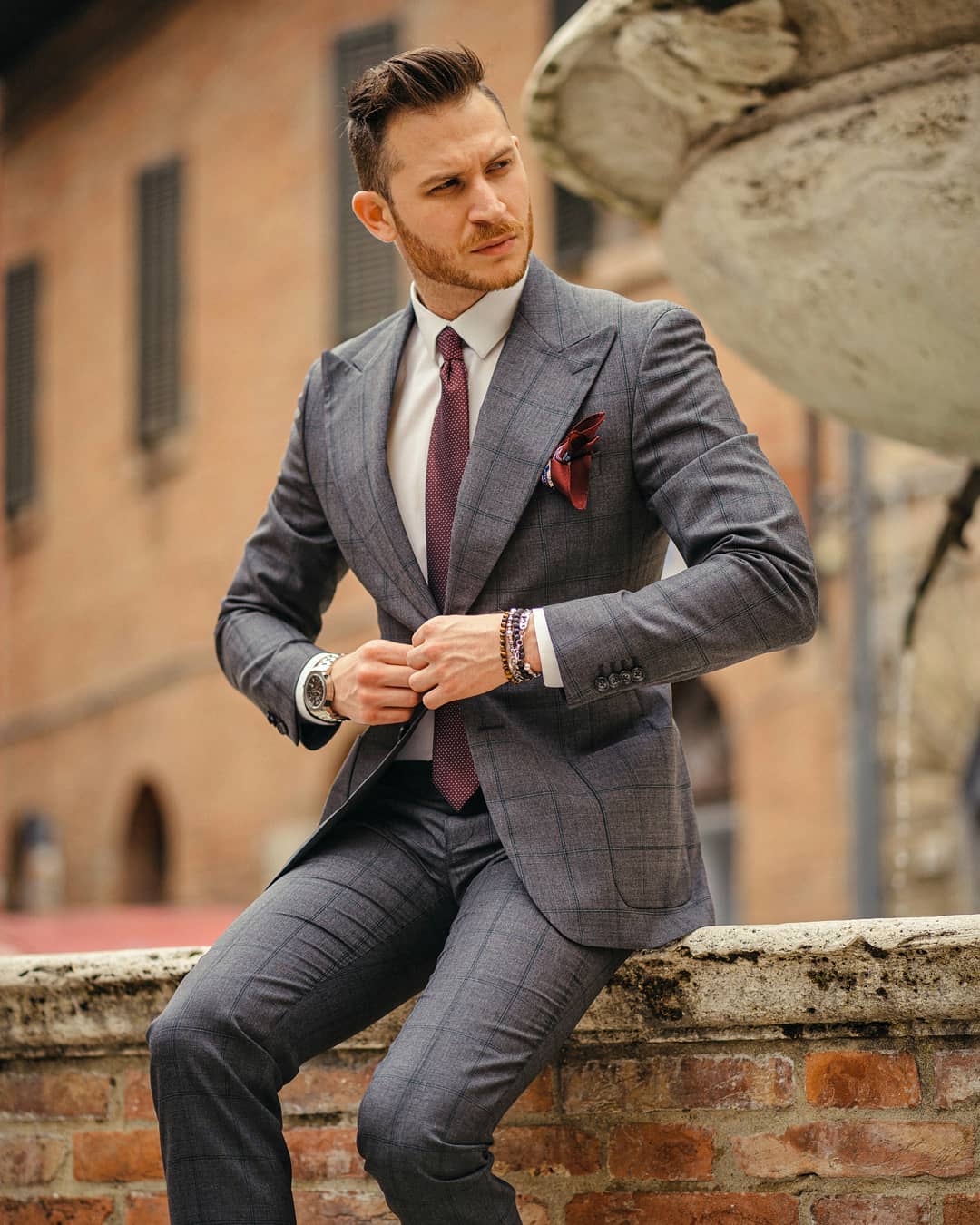 Classic Plaid Tailored Wool Men Tuxedos 2 Pieces Slim Fit Pant Suit Prom Party Wedding Suits Outfit (Jacket+Pants)