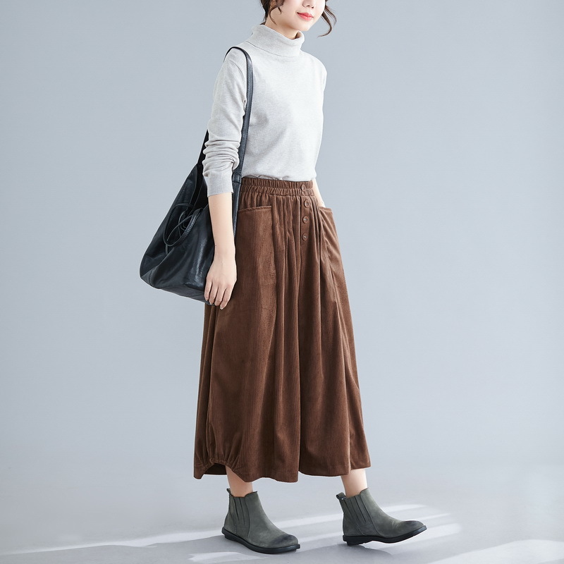 corduroy plus size vintage 2021 high waist clothes autumn winter casual loose long skirts womens skirt women streetwear 210309