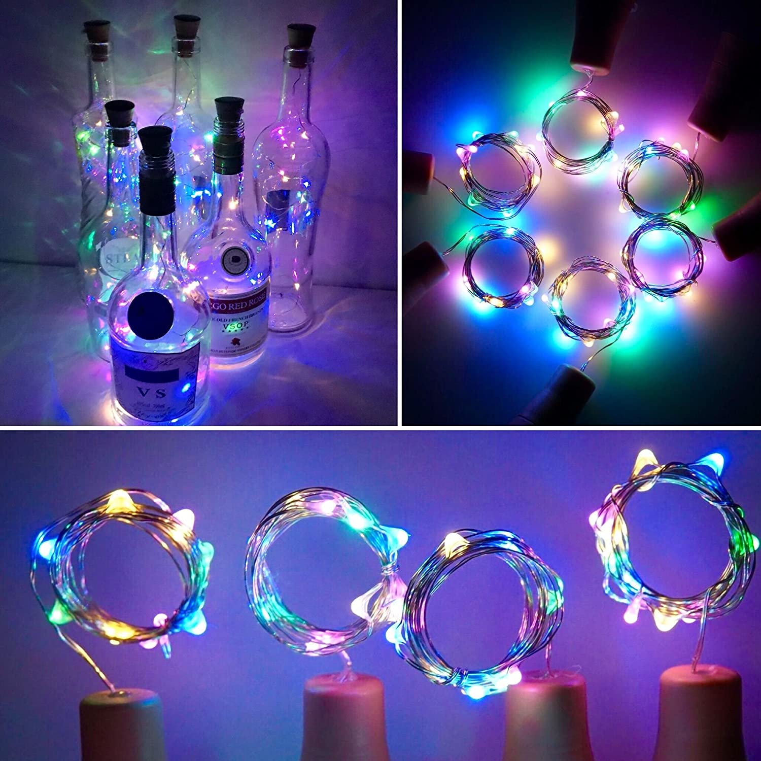 Wine Bottle Lights with Cork Battery Operated 1M 10LEDs Silver Wire Colorful Fairy String Lights for DIY Party Christmas Decoration Wedding Holidays(8
