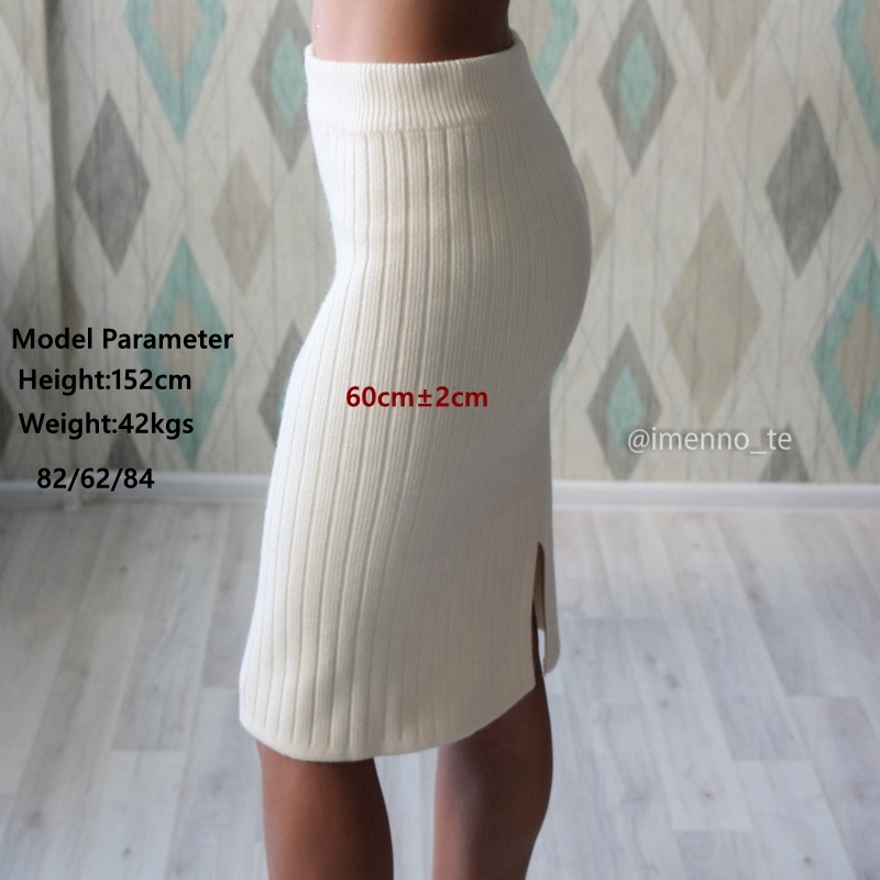 GIGOGOU 6080CM Elastic Band Women Skirts Autumn Winter Warm Knitted Straight Skirt Ribbed MidLong Skirt Black 210306
