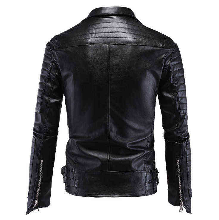 Men Leather Jacket PU Clothing Boutique Punk Leather Jacket Men Skull Motorcycle Leather Jacket Multi Zippers Slim Fit M-5XL 211111