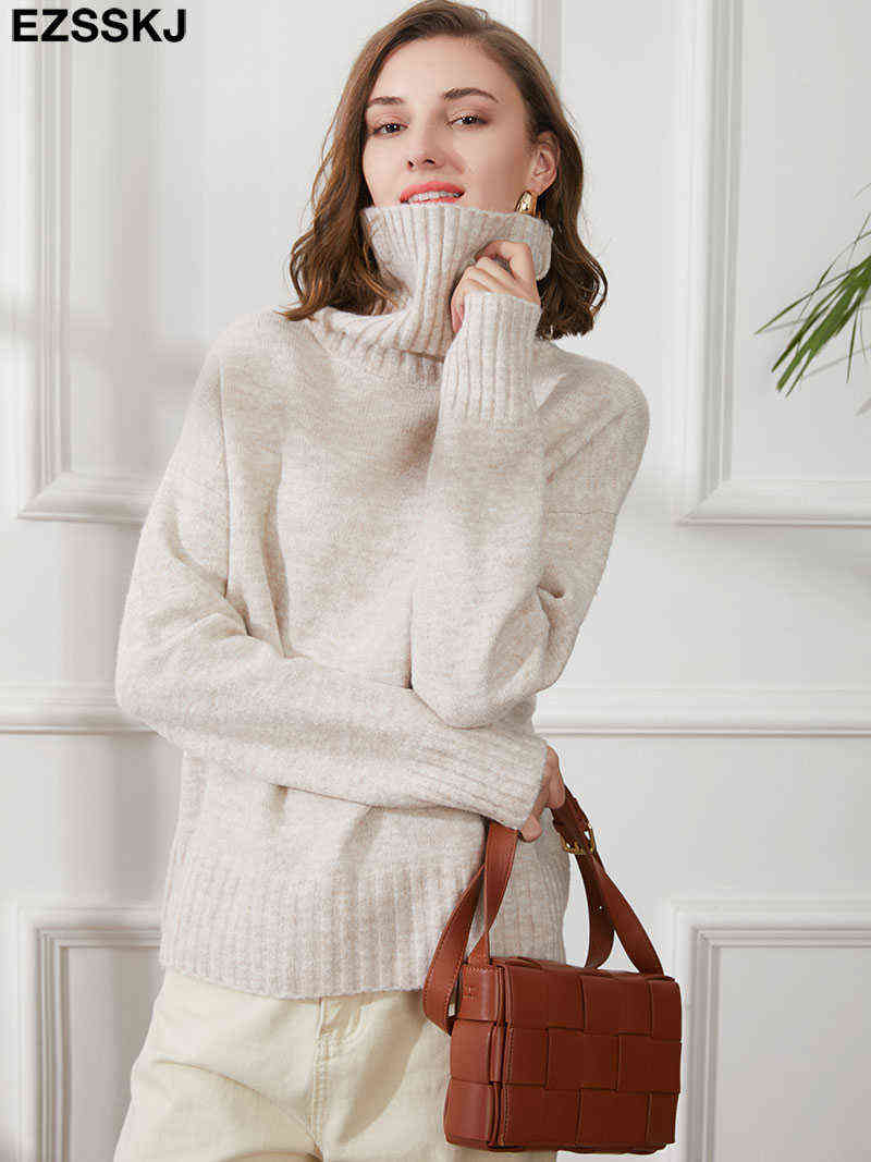 autumn Winter casual cashmere oversize thick Sweater pullovers Women loose Turtleneck women's sweaters jumper 211109