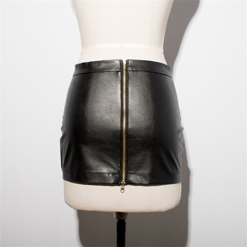 Hot Sexy Zipper Micro MINI Skirt Faux Leather Skirt Tight Hip Slim High Waist With Belt Pencil Package Hip Skirt Club Wear FX017 210309