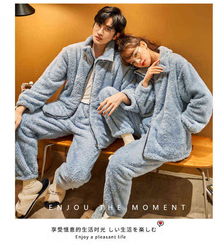 Autumn Winter Warm Flannel Zipper Couple Pajamas Set Women Sleepwear Family Pijama Lover Homewear Cloth Women Casual Men Pyjamas 211118
